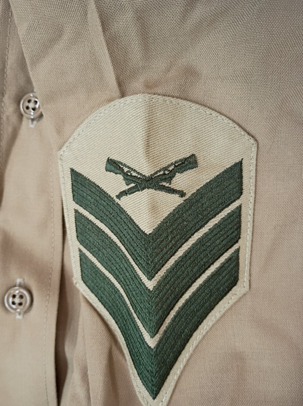 US MARINE SARGENT Brighton Khaki Long Sleeve Button-Down Shirt with Patches